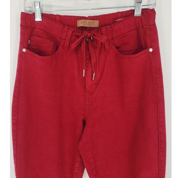 Judy Blue Garment Dyed Red Drawstring Skinny Jeans Size 7/28 - Picture 4 of 10